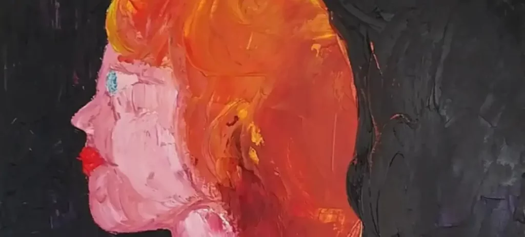 Profil de femme rousse peinture à l'huile